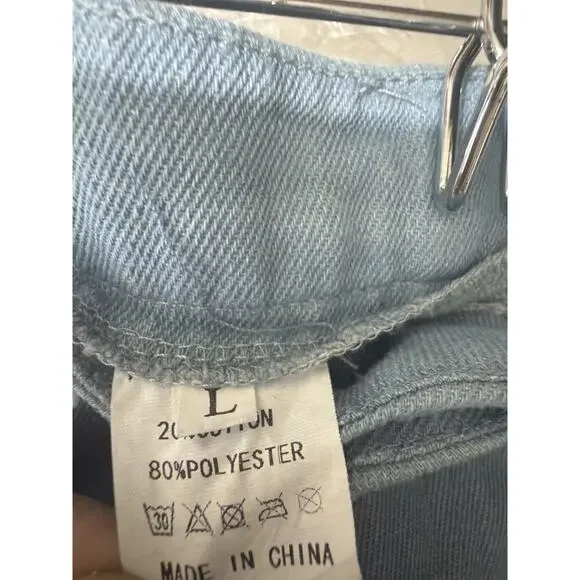 Jeans Women’s Blue Y2K Patchwork Size L High Rise Frayed Straight Leg Raw Hem - Picture 8 of 13